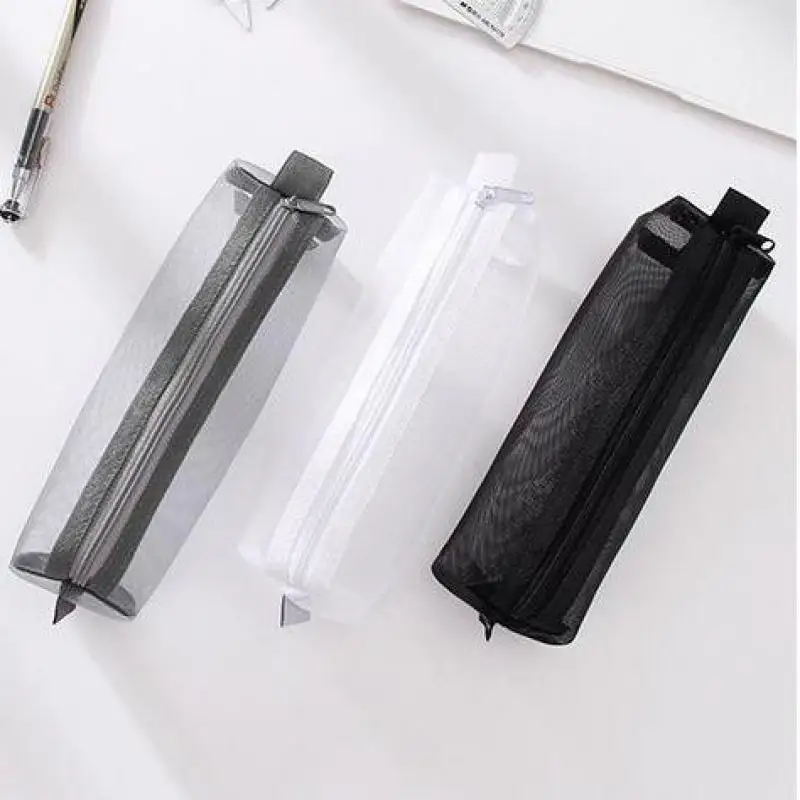 

1pc Triangle&Rectangle Transparent Mesh Pencil Case Office Student Pencil Cases Nylon Kalem Kutusu School Supplies Pen Box