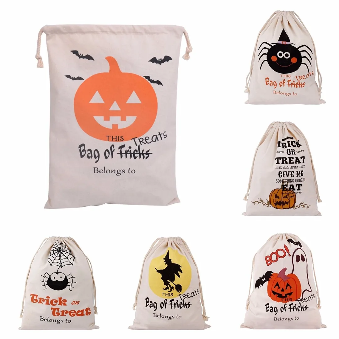 1pc Halloween Pumpkin Spider Canvas Bag Beam Port Drawstring Sack Candy Gift Bag New