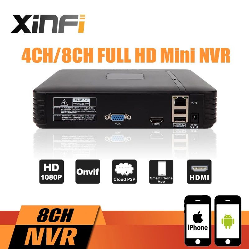

XINFI Newest Mini NVR Full HD 4 Channel 8 Channel Security Standalone CCTV NVR 1080P 4CH 8CH ONVIF 2.0 For IP Camera System 1080