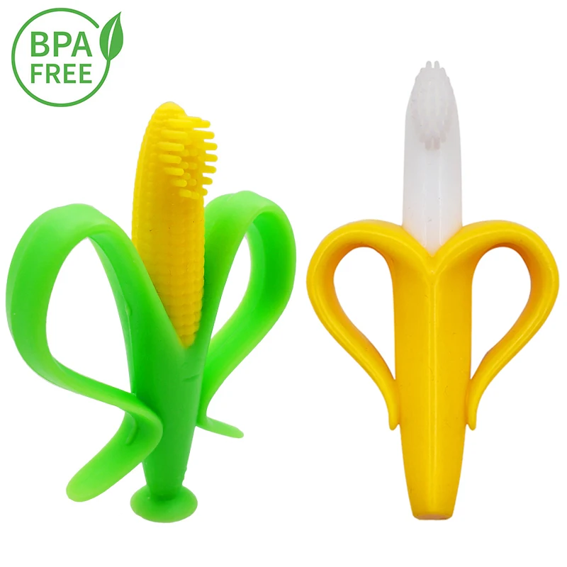 

Baby Silicone Training Toothbrush BPA Free Banana Coin Shape Toddler Teether Chew Toys Teething For Infant Baby Chewing