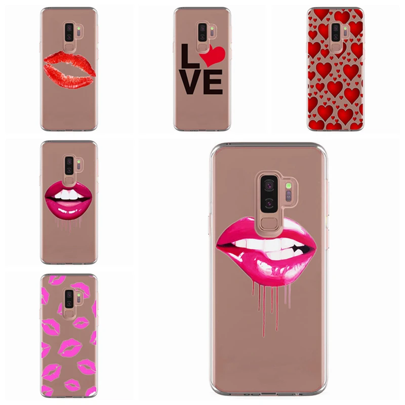 For Samsung Galaxy S9 S9Plus S8 Plus S7 edge A3 A5 2016 2017 TPU Soft love Flaming red lips Painted Desig Cover Case Fundas E323 |