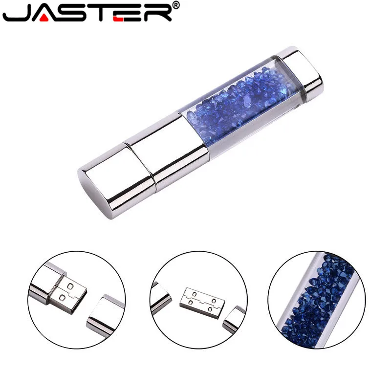 

JASTER Custom logo color smart crystal USB 2.0 flash memory pen drive with strap