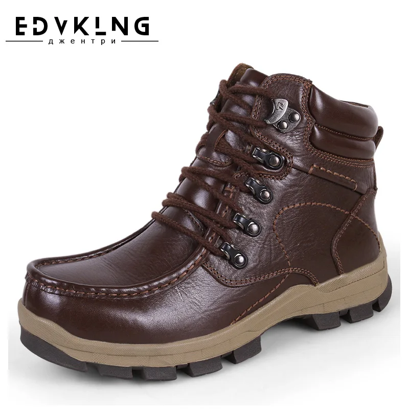 Top Quality Men Snow Boots 2017 Winter Genuine Leather Handmade EDVKLNG