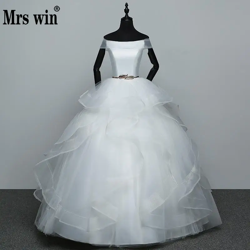 

Vestido De Noiva Boat Neck Simple And Elegent Princess Belt Wedding Dresses Tulle Bridal Ball Gowns Bride Dresses
