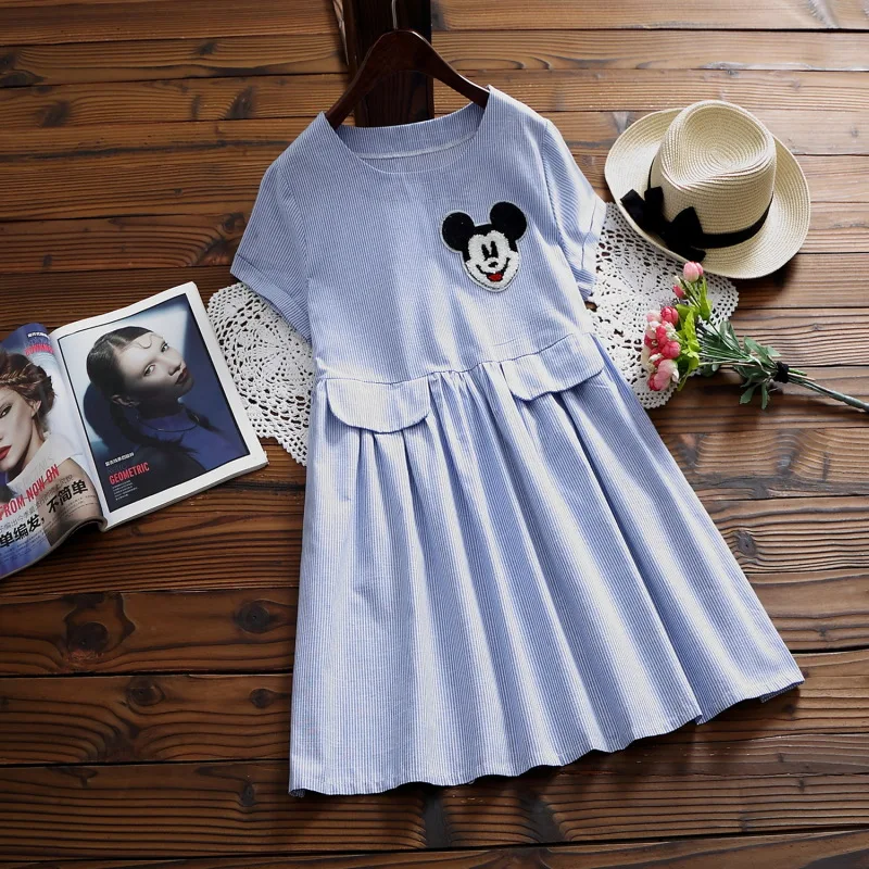 

Disney summer lady clothing dress Printed Mickey mouse cuteT-Shirt Short Sleeve women cotton Dress cartoon minnie Leisure dress