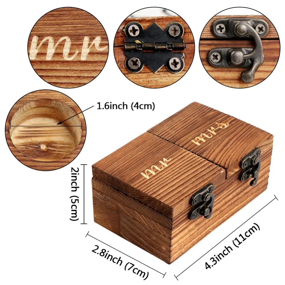 OurWarm Ring Box Holz Mr Mrs Hochzeit Ring Box Halter Holz Engagement Ring Box Rustikalen Hochzeit Decor 11x7x5 cm