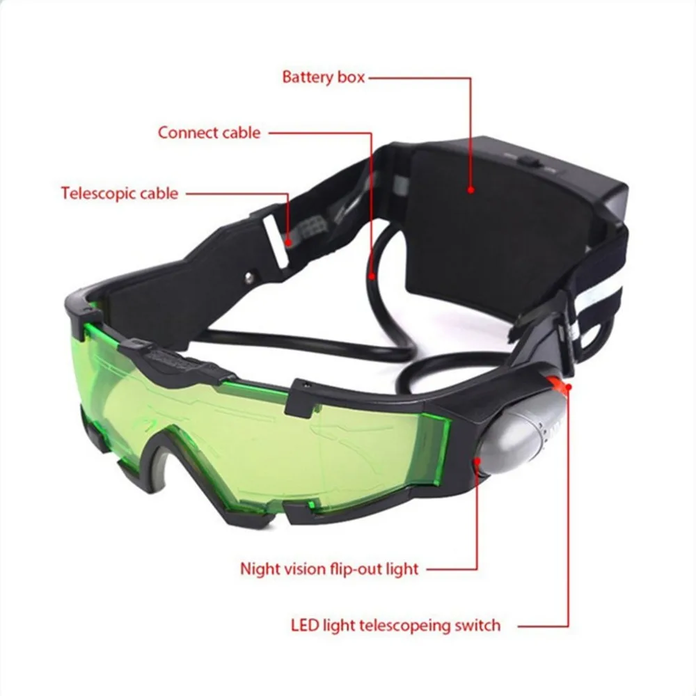 Регулируемый светодиодный очки ночного видения, очки для мотоцикла, мотогонок, охотничьи стекла, es очки с откидной светильник, ветрозащитные