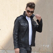 Заводская Новинка, мужская куртка из натуральной кожи, черная повседневная куртка со стоячим воротником и карманами из натуральной овчины, мотоциклетная байкерская куртка, M-5XL