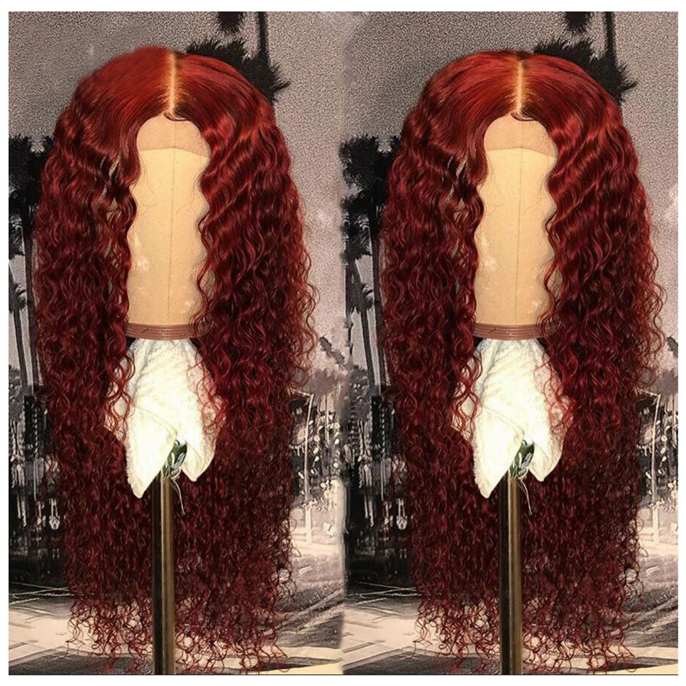 Eversilky красного и оранжевого цвета Цвет 13x6 Синтетические волосы на кружеве парики для Для женщин человеческие вьющиеся человеческих волос парики с Волосы remy