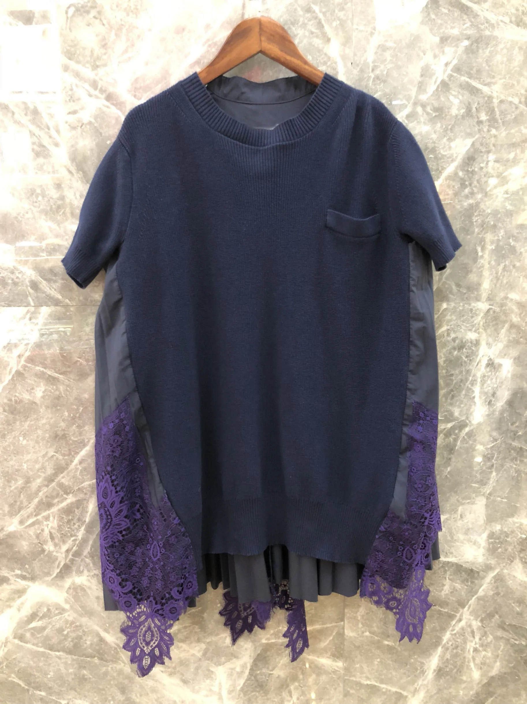 

2019 summer new women casual lace patchwork knitted tops T-shirt 2 color tutu