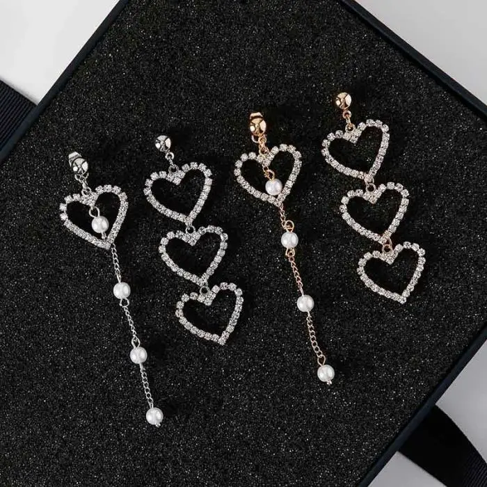 1 пара, женские серьги для девушек, серьги-гвоздики, Висячие Подвески, стразы в форме сердца, ювелирные изделия CX17