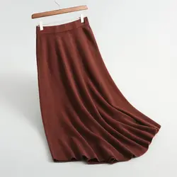 Осенняя Женская юбка, повседневная однотонная трикотажная юбка