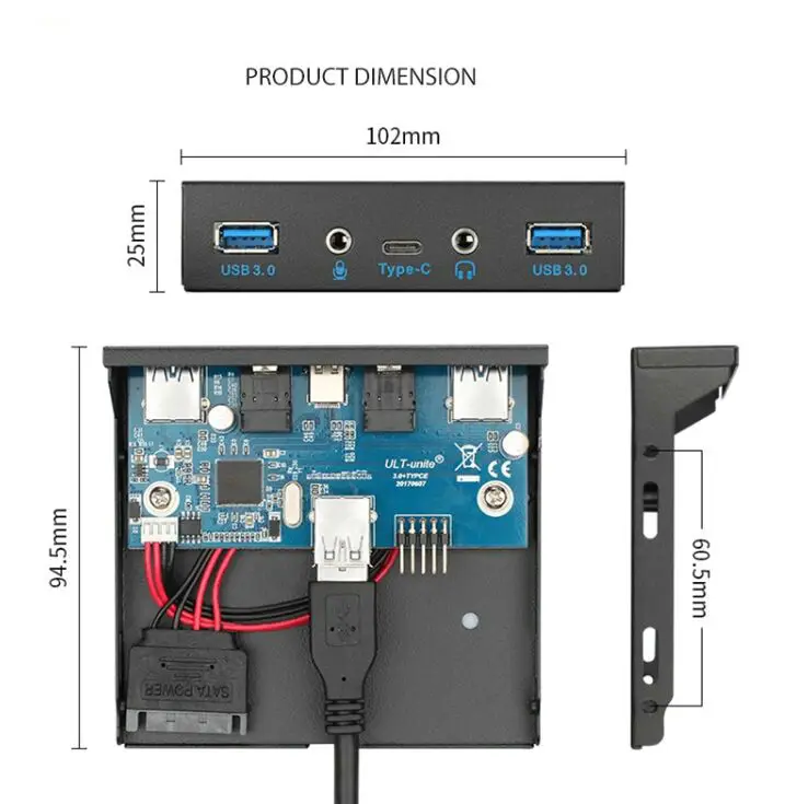 Great-Q 5 портов USB 3,1 TYPE-C USB 3,0 концентратор передняя панель с 3,5 мм аудио+ Тип C+ USB3.0 кронштейн для рабочего стола 3," флоппи