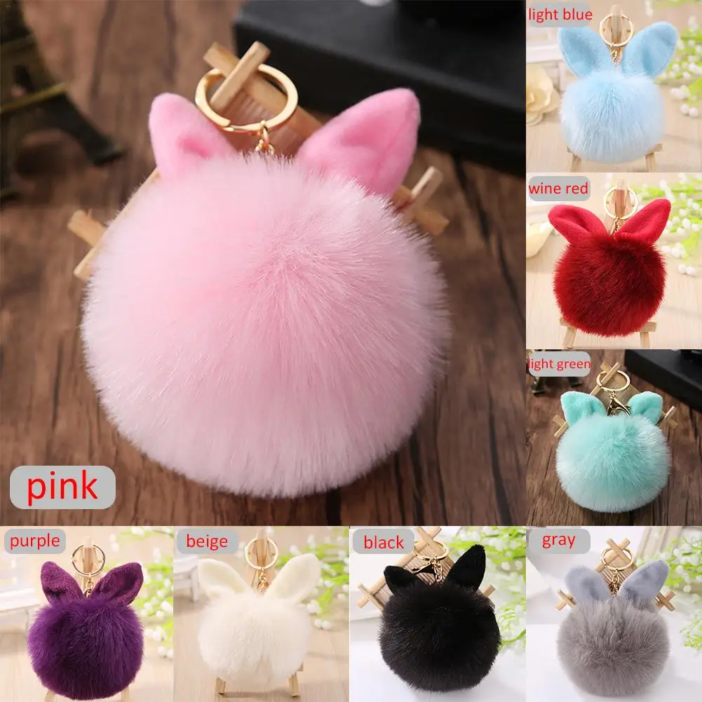 Cute Keychain Rabbit Ears Hair Ball Hanging Fur Bag Hanging Ornament Imitation Cony Hair Plush Key Chain Hanging Decoration