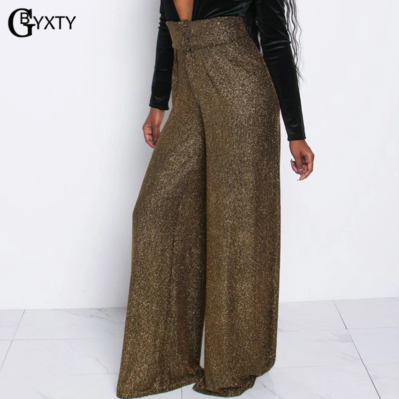 

GBYXTY Ladies Elegant Lurex High Waist Pants Trousers 2019 Spring Vintage Loose Wide Leg Pants Women Office Pants pantalon ZL208