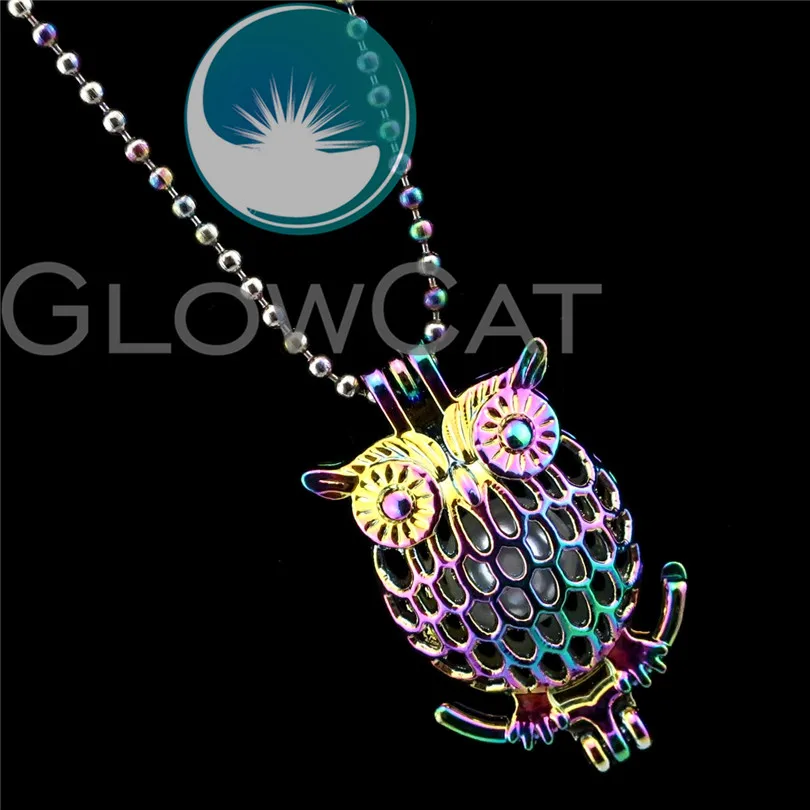 R-C17 Rainbow Colors Owl Beads Cage Pendant Essential Oil Diffuser Aromatherapy Pearl Locket Necklace | Украшения и аксессуары