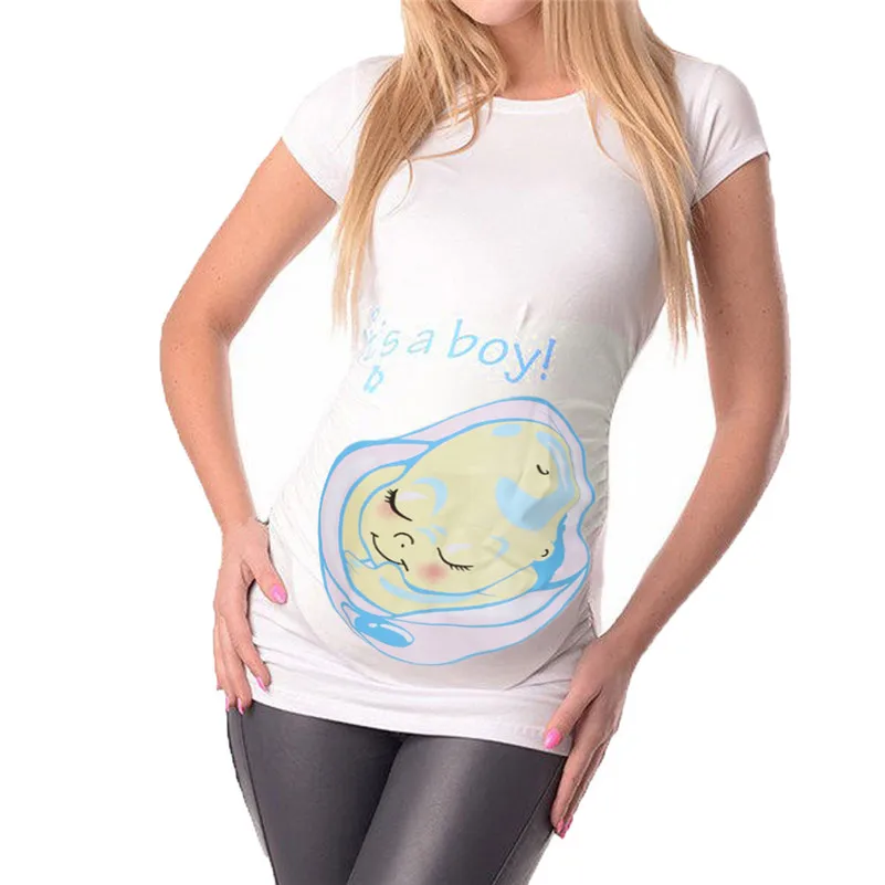 Женский Принт беременных Повседневное кофточка для беременных средства ухода за кожей для будущих мам блузка для беременных Платья для беременных и кормящих D4 - Цвет: Белый