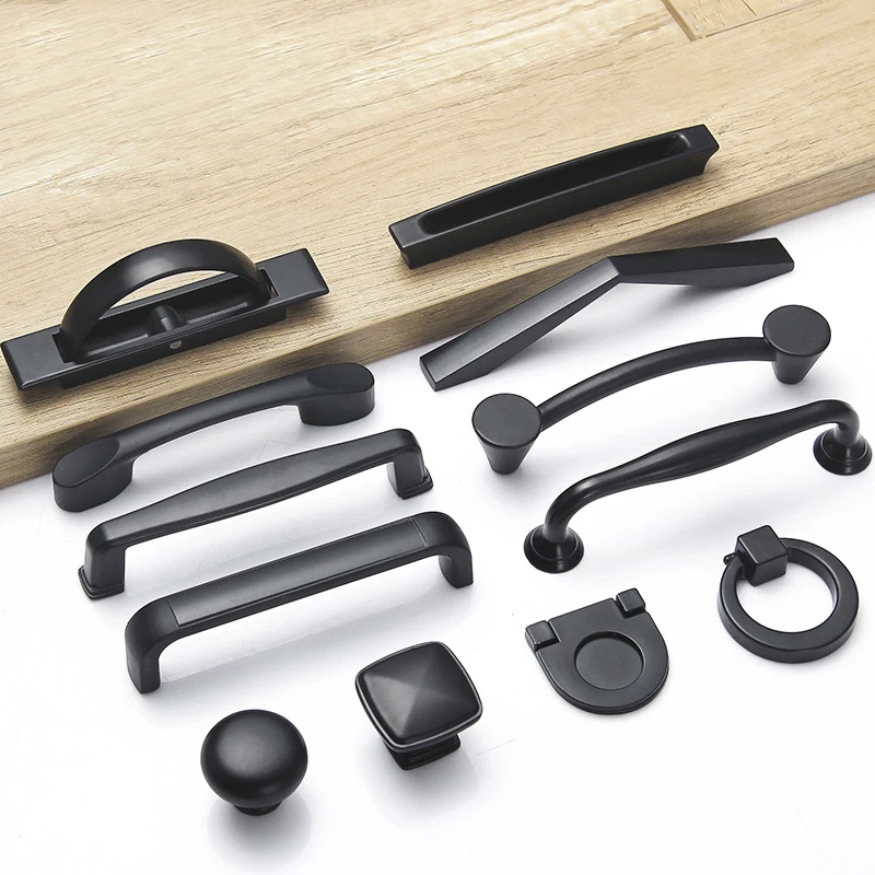 

American Style Black Knobs Cabinet Kitchen Door Furniture Aluminum Handles Closet Dresser Wardrobe Shoe Box Pull Hardwar