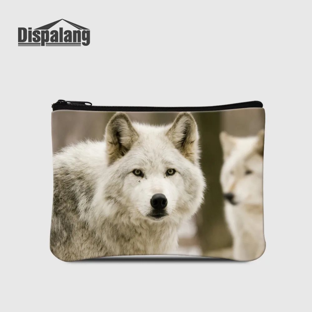 

Dispalang Small Change Coin Purse Wolf Animal Print Little Key Pouch Money Bag Pocket Pouch Women Zipper Key Case Holder Wallet