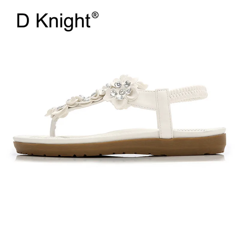 2018 Fashion Women Sandals Flowers Crystal Summer Gladiator Shoes Ladies Bohemia Shoes Woman Soft White Beach Shoes Flat Sandals (3)