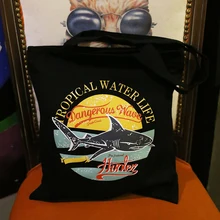 Женские, мужские, экологически чистые холщовые сумки-шопперы с изображением акулы Кита ручной работы, складные дорожные сумки из хлопка