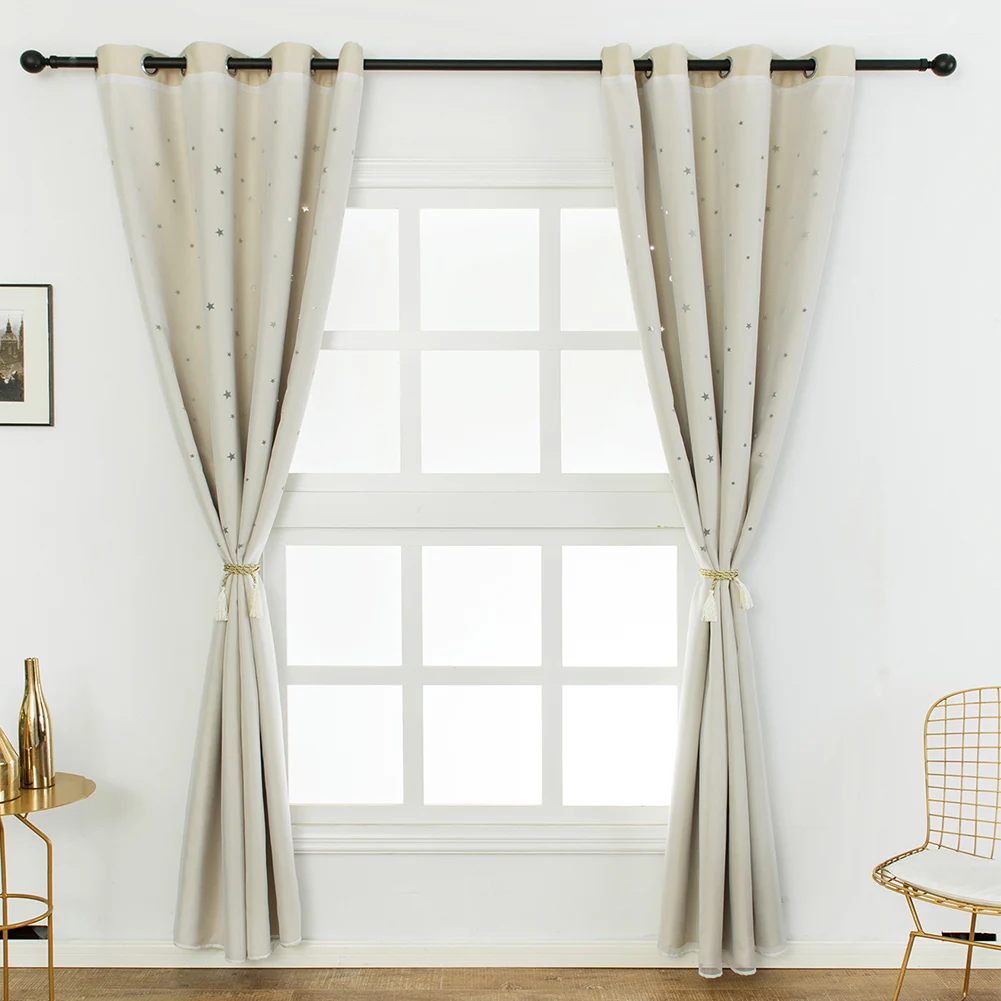 

2PCS Light Blocking Kids Home Blackout Baby Room Soft Decoration Blinds Window Star Modern Eyelet Living Room Curtain