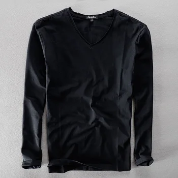 

Italy brand long-sleeved V-Neck cotton t-shirt men casual fashion men t shirt spring fall tshirt mens soft slim t shirts camisa