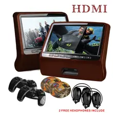 2*9inchLeather Style Brown Color Headrest Car DVD Headrest DVD Headrest Monitor DVD with HDMI Port & 2 IR/FM Headphone Included