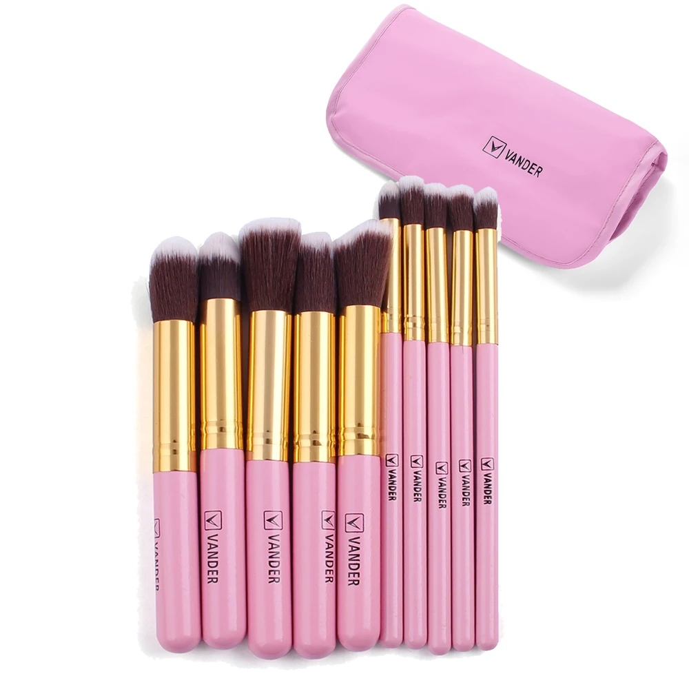 VANDER Makeup Brushes 10Pcs High Quality Brush Set Professional Brand Make Up Brushes With Pink Bag Beauty Essential Brushes (5)