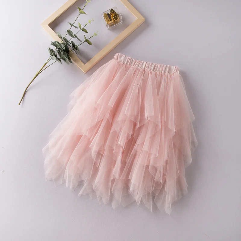

Fashion kids girl Mauve Ruffle Uneven Tulle Skirt Girls Teenage TUTU Wedding Bridal Bridesmaid Skirt Knee Length Skirt 3-12 Ys