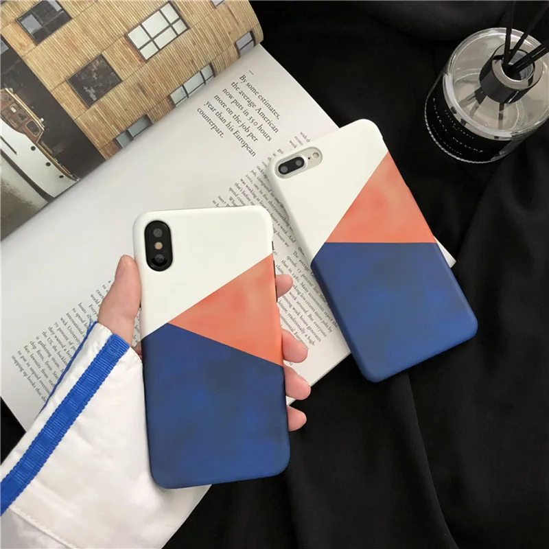

Simple Geometric Splice Pattern Phone Case For iphone 6 6s 7 8 plus Case For iphone X Hard PC Matte Cover Fashion Colorful Cases