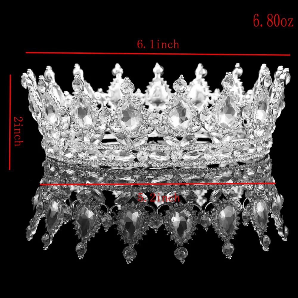 Винтаж барокко Кристалл Стразы Корона Свадебная принцесса короны для женщин театрализованные аксессуары для волос на выпускной вечер ювелирные изделия, серебро