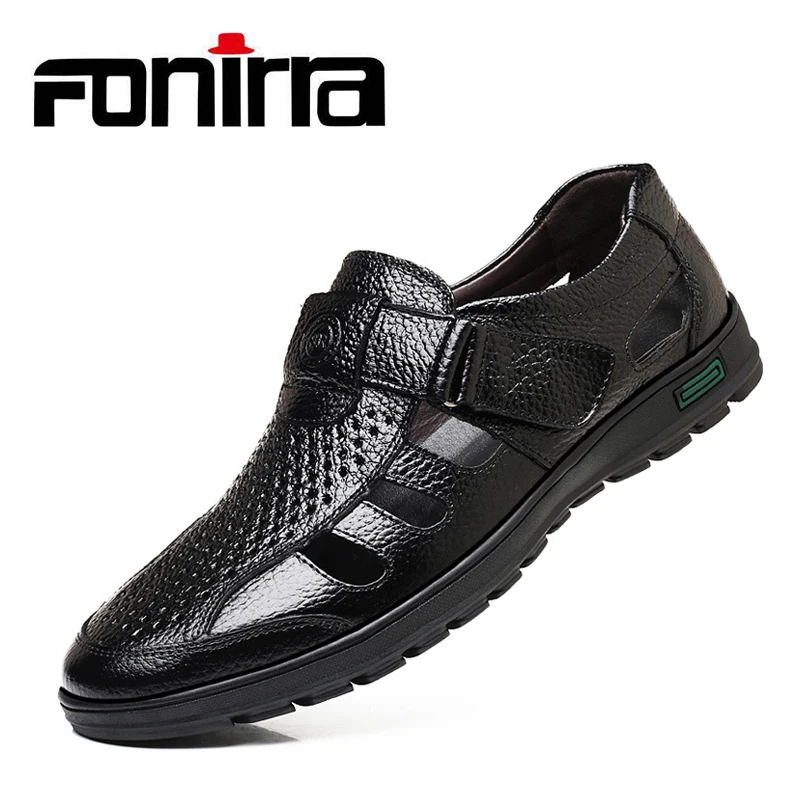 

FONIRRA Men Genuine Leather Sandals Summer Cow Leather For Beach Breathable Fisherman Shoes Slipper Style Soft Bottom 510