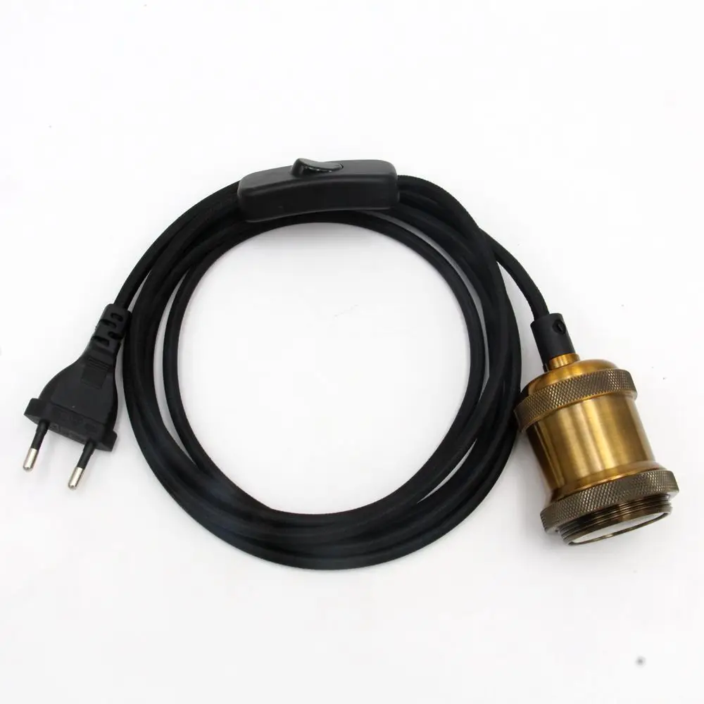 2 Pin Euro Plug Power Cord With Vintage Metal Lamp Holder E27 With On/Off Switch Pendant Lamp Cord Set 2 Pin Euro Plug Power Cord With Vintage Metal Lamp Holder E27 With On/Off Switch Pendant Lamp Cord Set