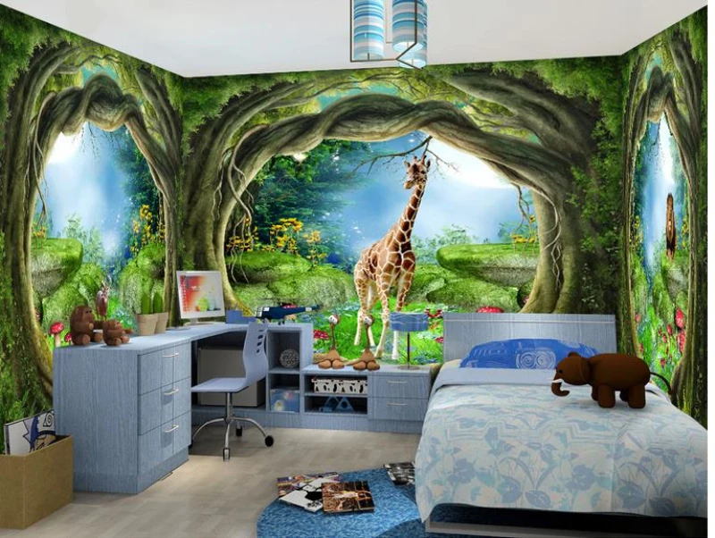 Custom 3D Photo Wallpaper Forest Tree Animals Nature Home Mural for child Girls and boys bedroom kindergarten Wallpapers Custom 3D Photo Wallpaper Forest Tree Animals Nature Home Mural for child Girls and boys bedroom kindergarten Wallpapers