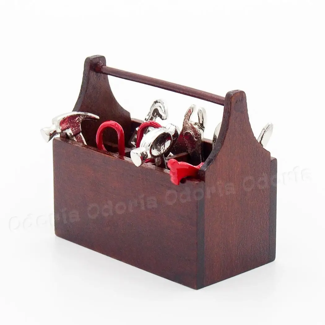 Odoria 1:12 миниатюрный деревянный ящик с инструментами с 8 шт. Металлический Набор инструментов кукольный домик аксессуары для дома
