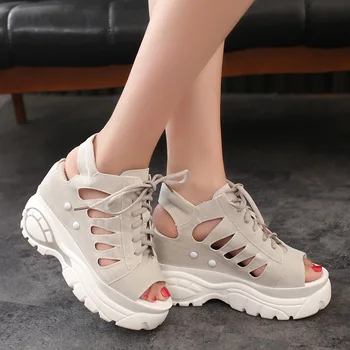 

Women Sandals Hollow Slippers Slides Summer Sneakers Platform Wedges Women Elevator Shoes Hidden High Heels Sandalia Mujer
