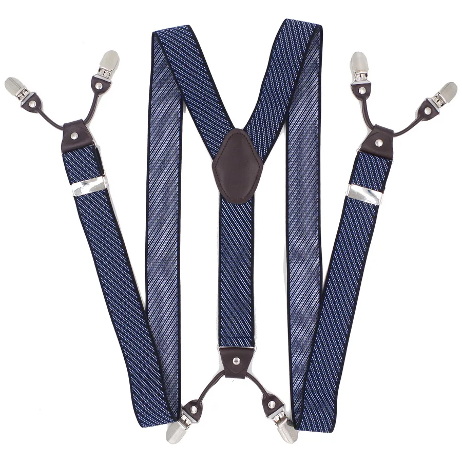 Man's Suspenders Leather 6 clips Braces Male Vintage Casual Suspensorio Tirantes Trousers Strap Father/Husband's Gift 3.5*120cm