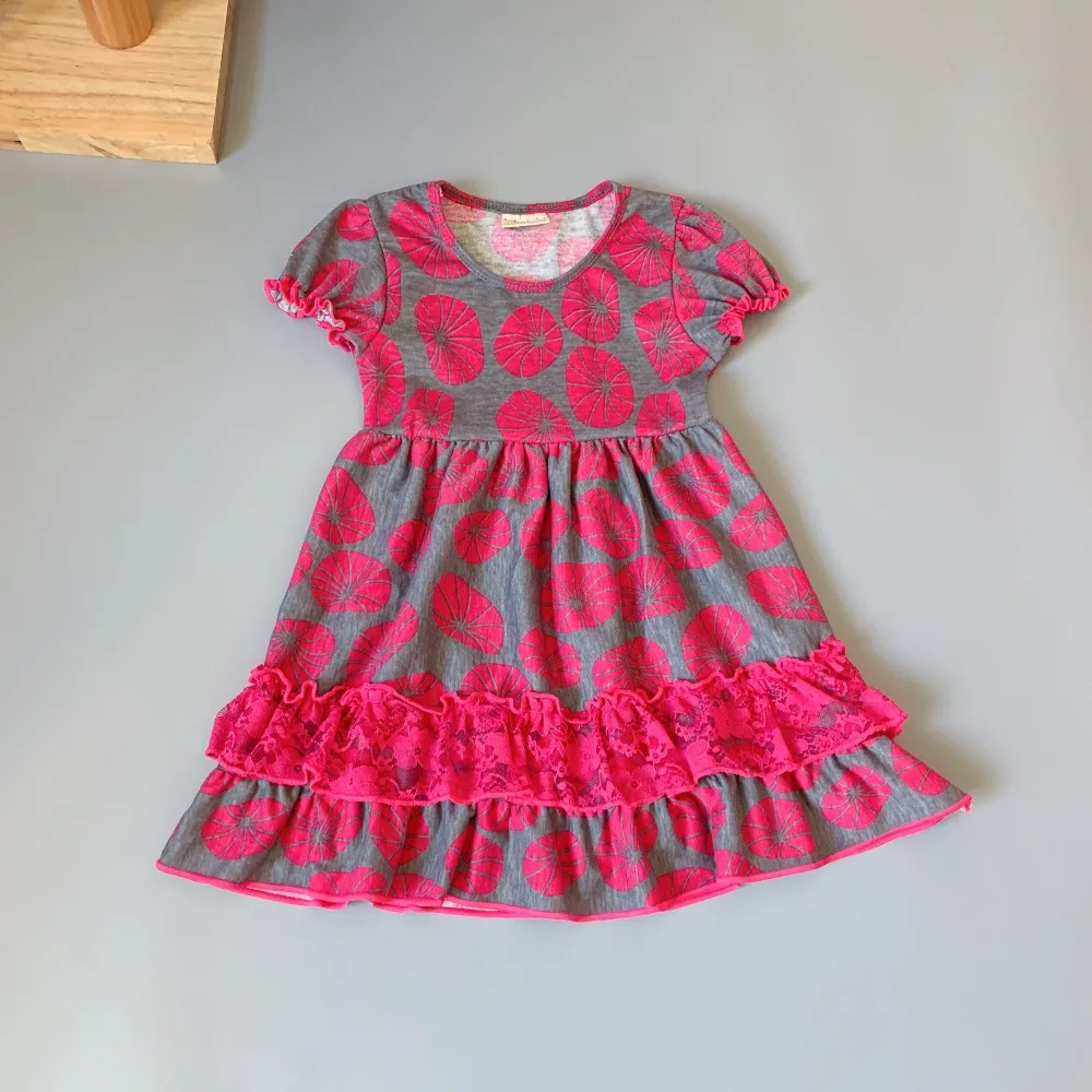 Серый розовый красный платье для девочек с рисунком лотоса платья для малышей и детей постарше мягкие платья с оборками и цветочным рисунком для детей, эксклюзивная одежда для детей