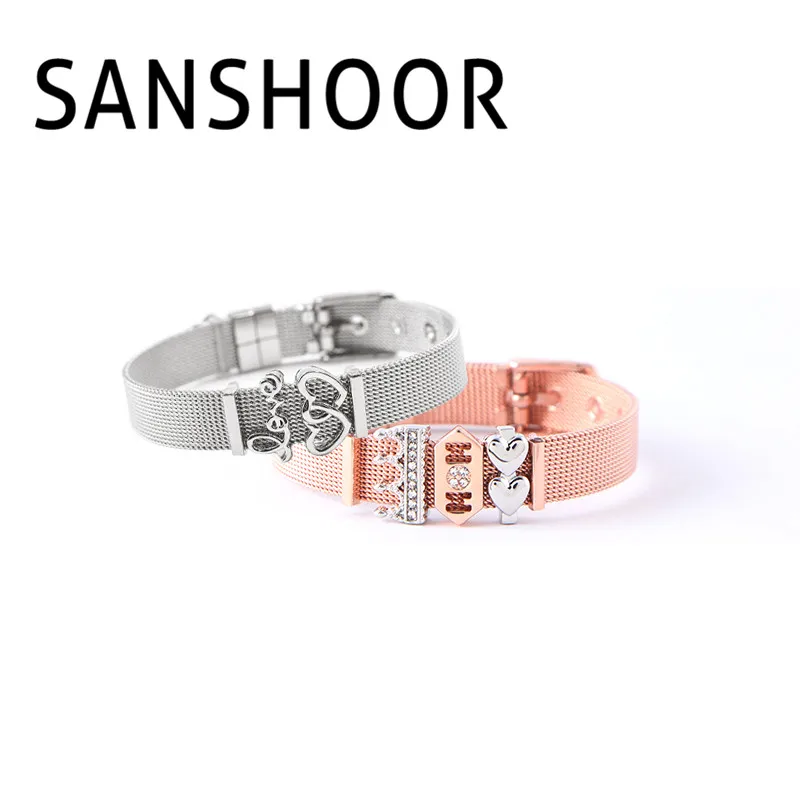 

SANSHOOR Soulmate Charms Bracelet Set with Love Mom Slide Charms as Mother's Day Best Gift