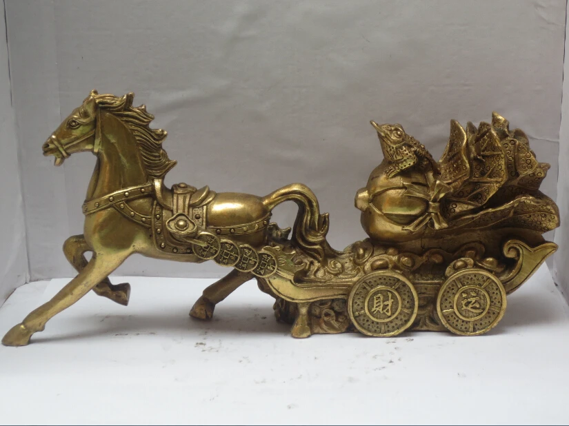 

Chinese brass Carved Horse Statue, Home Decoration Metal Cabbage Car Big Scupture Best Gift 02