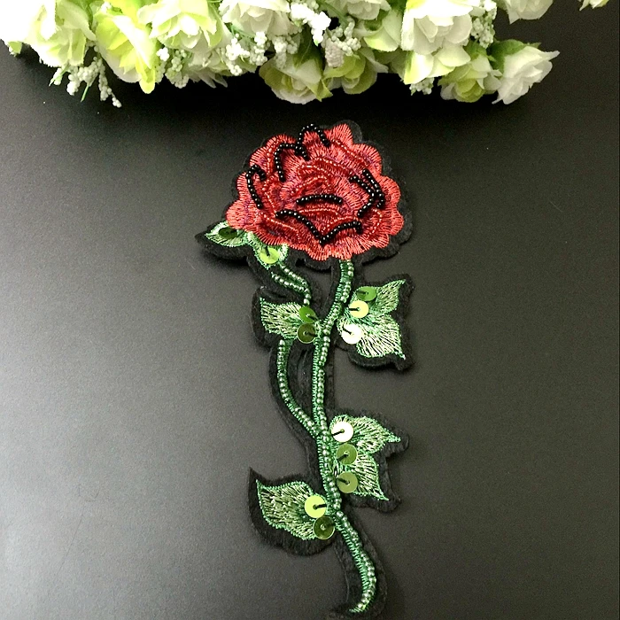 rose flower sequins beaded patches embroidered fabric sew on patch applique jacket coat for clothes parches para la ropa | Дом и сад