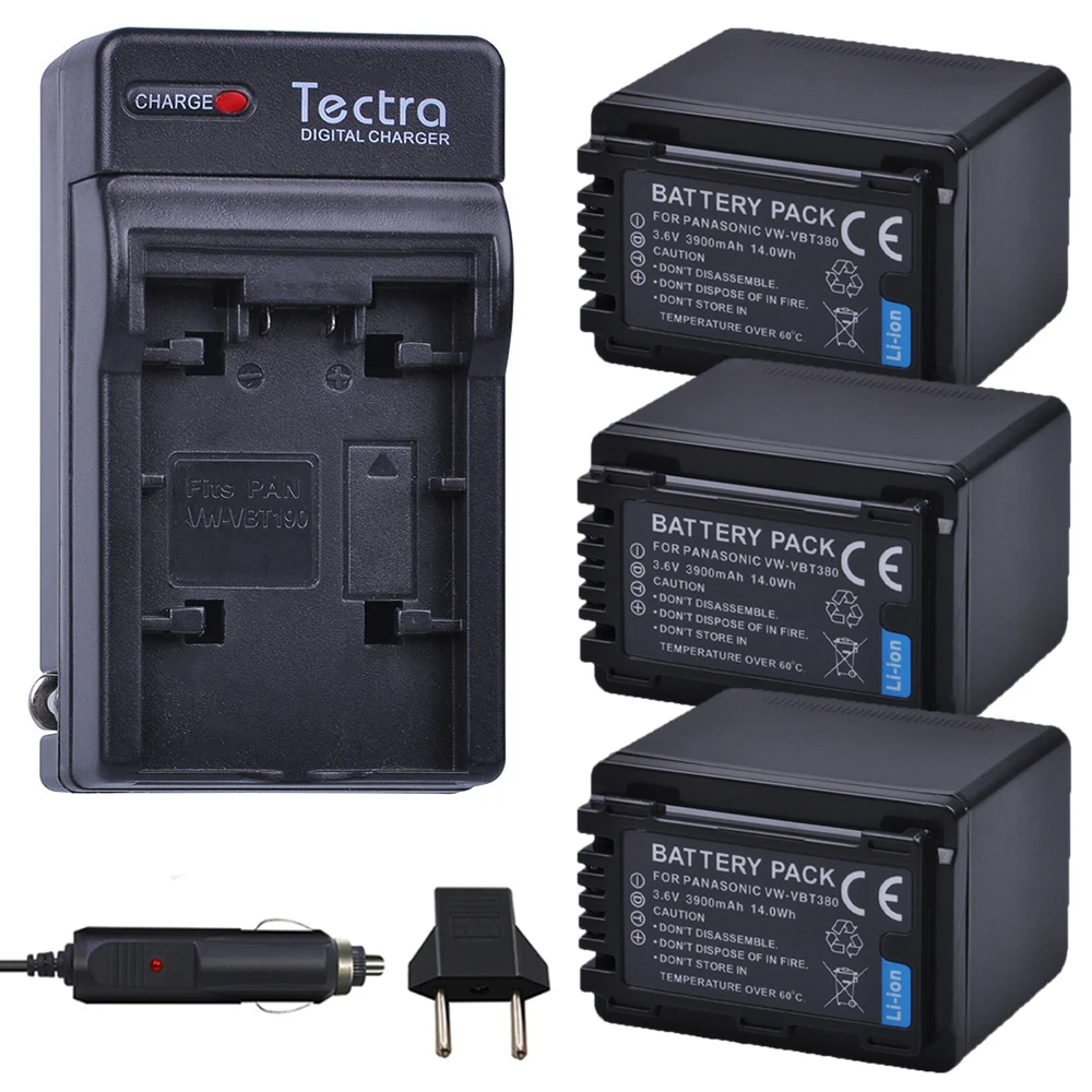 

Tectra 3PCS VW-VBT380 VW VBT380 Battery+AC Charger+Car Plug for Panasonic HC-V180GK HC-WX970GK HC-V380GK HC-W580GK W580MGK V380