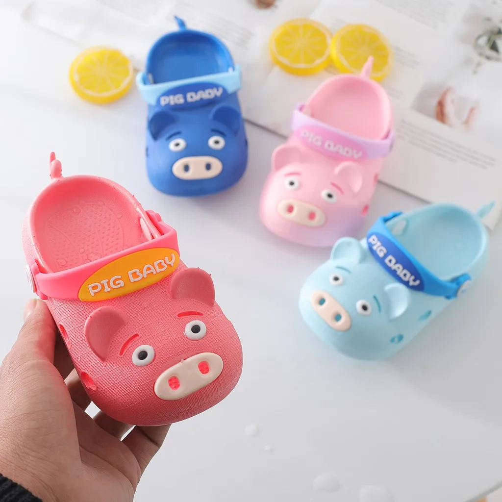 

Kawaii Pigs baby slippers for home Summer Children Baby Boys Girls Cartoon Beach Sandals Slippers Flip Non-slip barefoot shoes