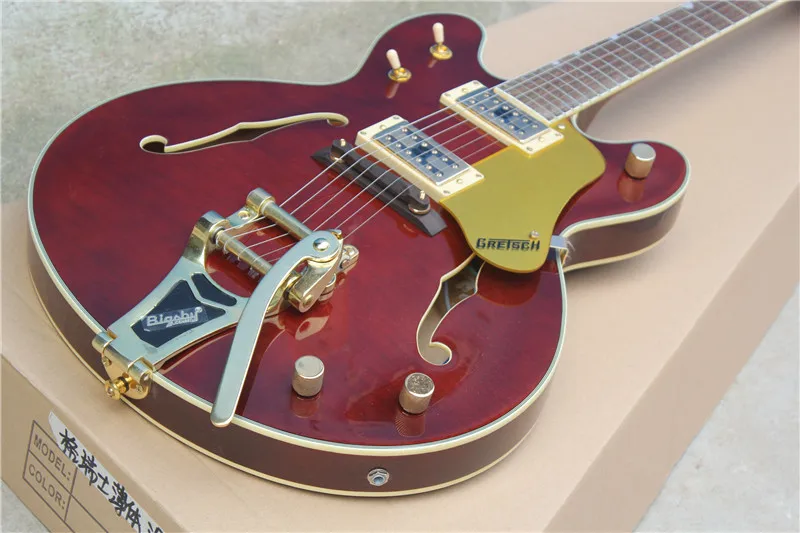 

High Quality Custom Sho ROSE Wine Red Gretsch Falcon 5422T Thin Hollow Body Jazz Electric Guitar with Big Tremolo 6120