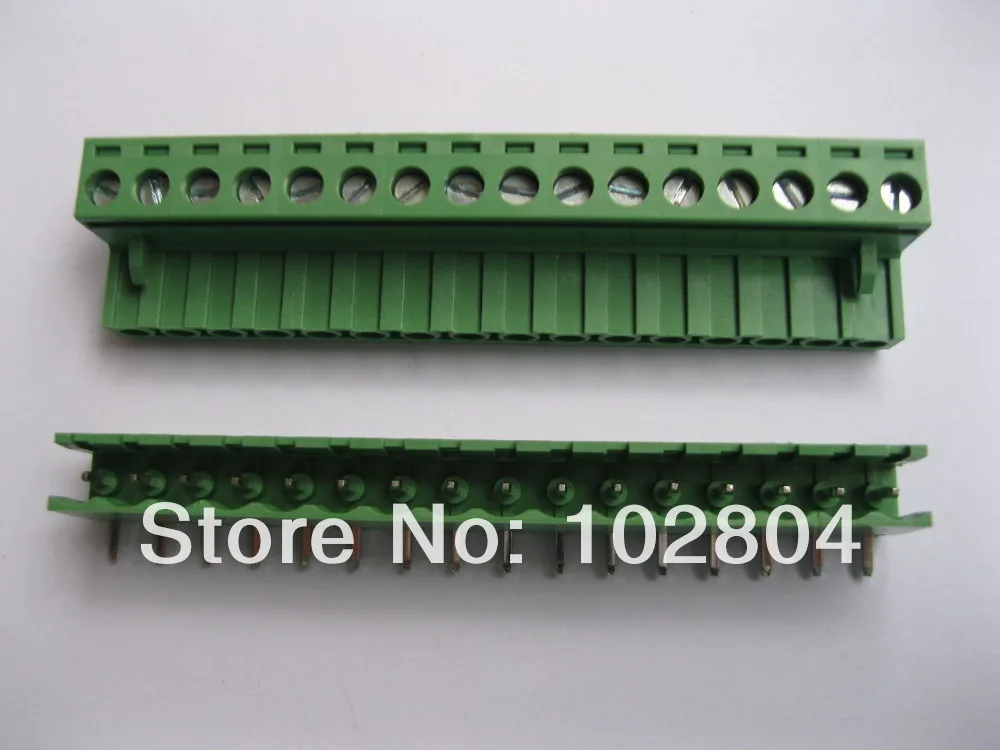 

5 Pcs Pitch 5.08mm Angle 16way/pin Screw Terminal Block Connector Green Color L Pluggable Type