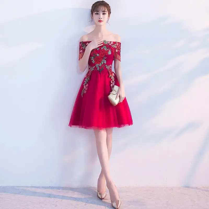 Благородное женское длинное красное Цветочное платье с вышивкой Элегантное свадебное платье подружки невесты женские платья для выступлений - Цвет: Style 9 Zip