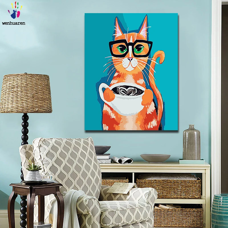 

DIY digital oil painting animal cat impression painting is a combination of number and toolkits with a size of 40x50