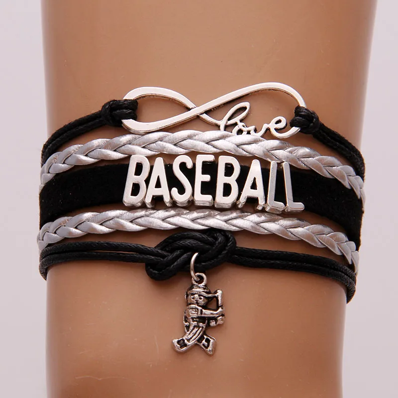 (10pcs/lot) Infinity Love BASEBALL Bracelet Leather Rope Wrap Bracelets