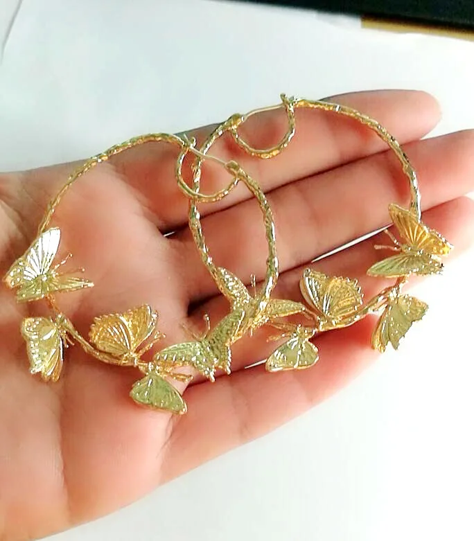 CSxjd Роскошные серьги ювелирные изделия золотой цвет лист круг серьги бабочка серьги в виде больших кругов